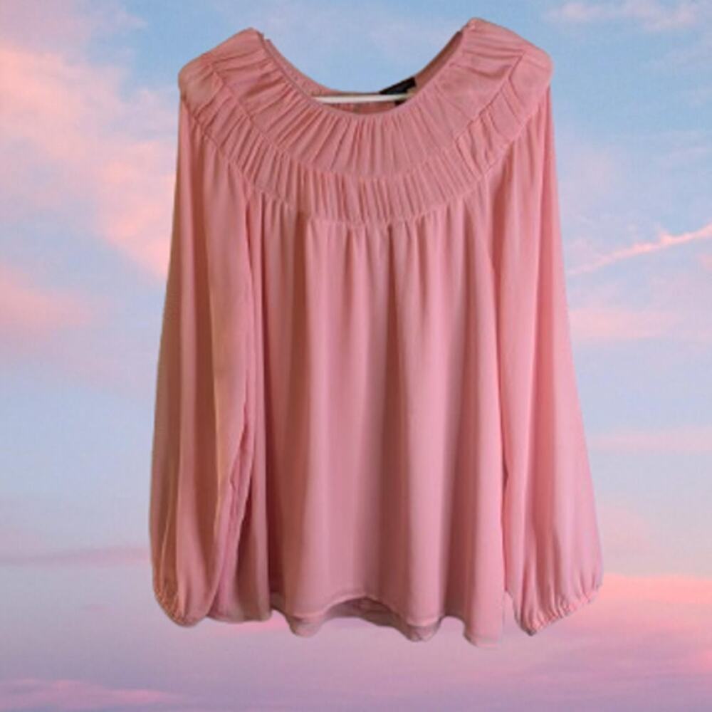 Ann Taylor Large long sleeve salmon polyester lined woman's fall top. Office